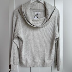 NWT! Velvet by Graham & Spencer Medium Light Grey Cowl Neck Ribbed Top Fall Cozy